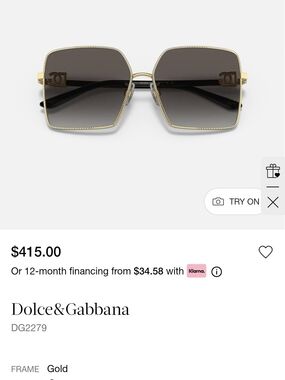 Dolce & Gabbana Gold Frame Sunglasses with Dark Gray Lenses